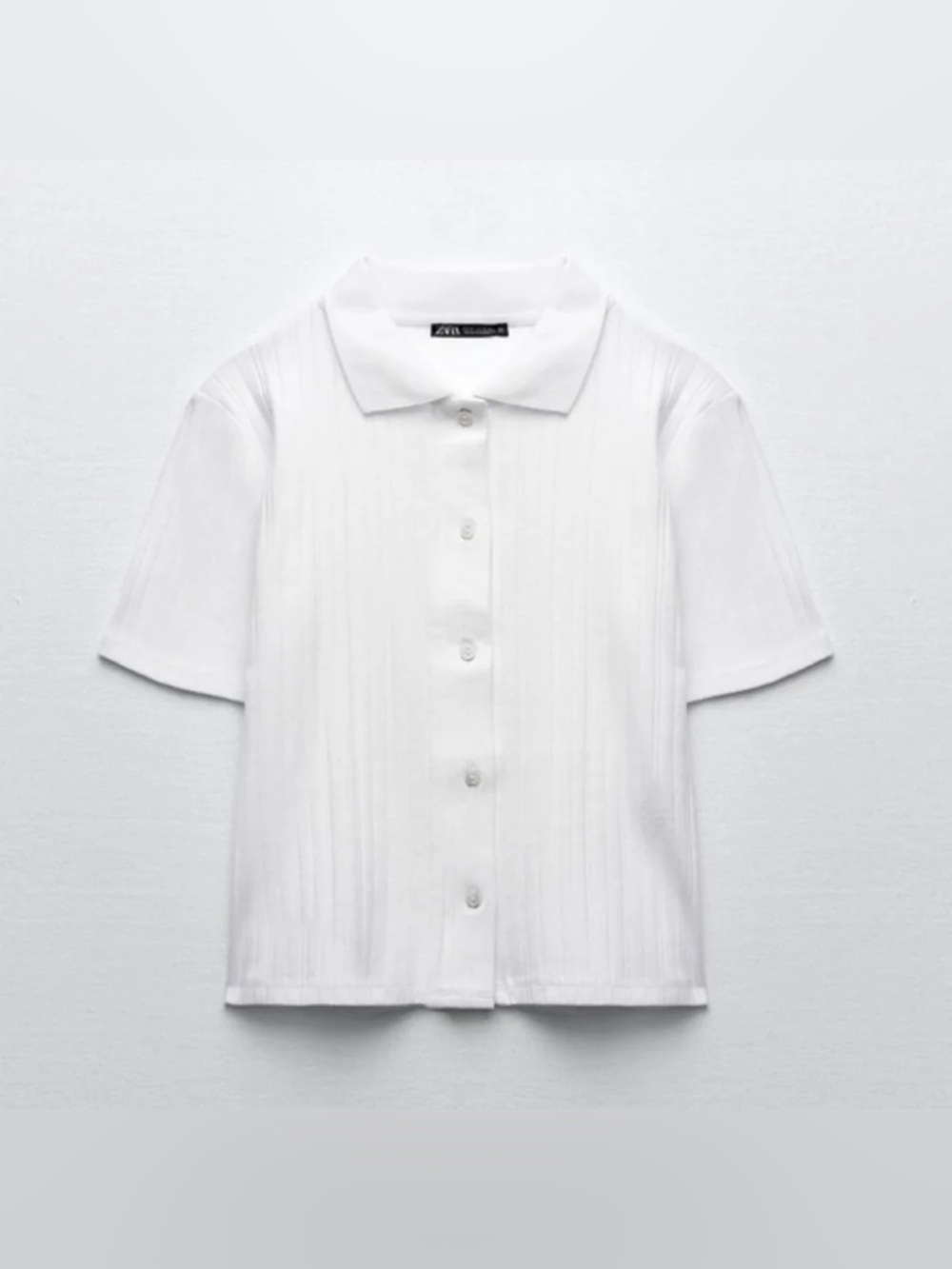 Zara Ribbed Button-Up Polo Top